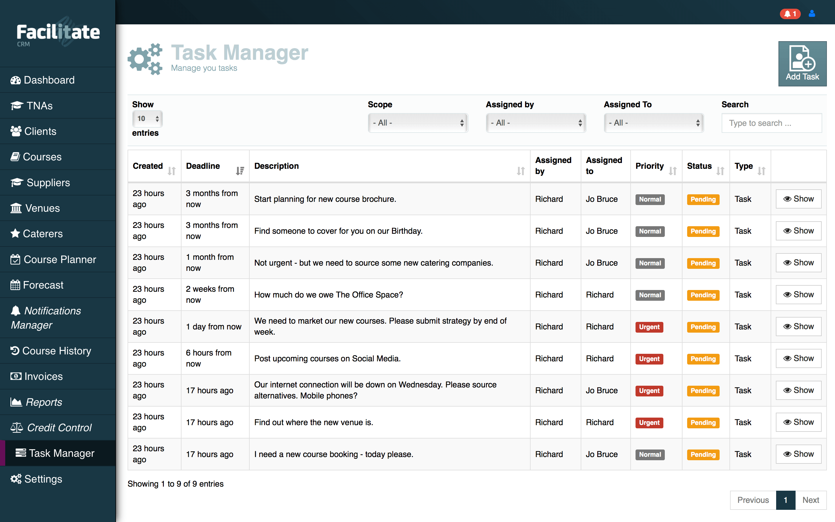 CRM Facilitate Business management software for training providers